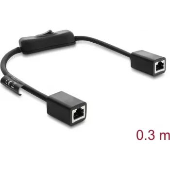 Kabel DELOCK RJ45 Kat.6 F/UTP 0,3 m z przełącznikiem w linii, niebieski do niebieskiego