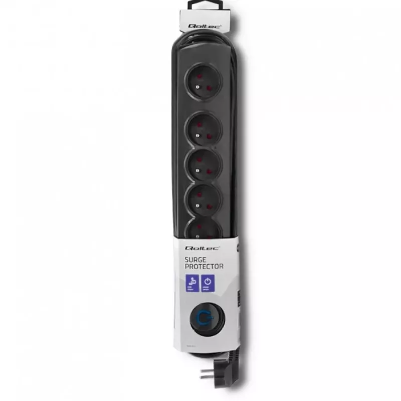 Listwa przeciwprzepięciowa Qoltec 50172 Czarna 6 gniazd AC 230V 5m