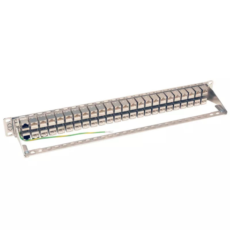 Tripp N254-048-SH-6A 48 portów, 1U, ekranowana, Cat6a STP panel krosowy przepustowy - RJ45 Ethernet - TAA - 10 Gigabit Ethernet - RJ-45 - Cat6a - Srebrny - Biały - Montaż w szafie