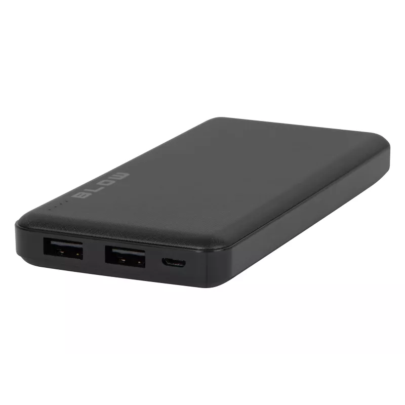 Przenośny powerbank BLOW PB10A 10000mAh bateria polimerowa, 2x wyjścia USB-A, 22,5W łącznie, wejście Micro‑USB, czarny