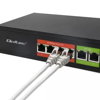 Przełącznik Ethernet PoE QOLTEC 52289 — 4 porty RJ45 PoE, 2 porty uplink RJ45, budżet mocy 65W