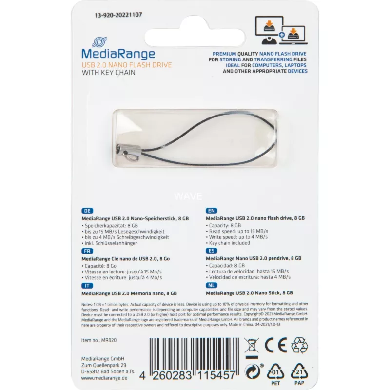 MediaRange Nano - USB Flash Drive - 8GB - USB2.0 - Czarny (MR920)