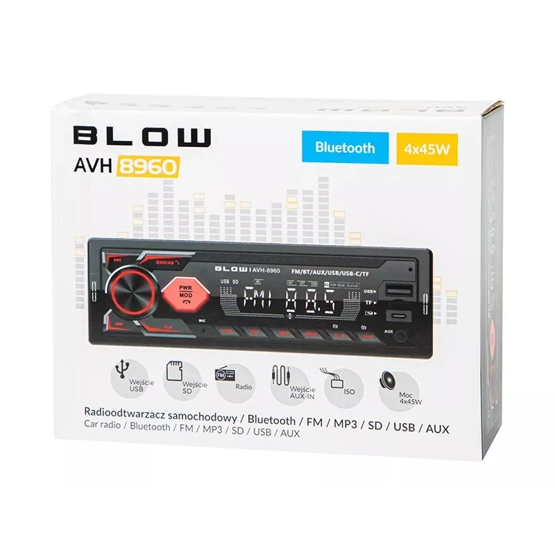 Radio samochodowe BLOW AVH-8960 1DIN z RDS, Bluetooth i USB-C