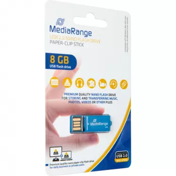 USB Nano 8 GB, USB-Stick blau, USB-A 2.0, mit Büroklammer-Funktion