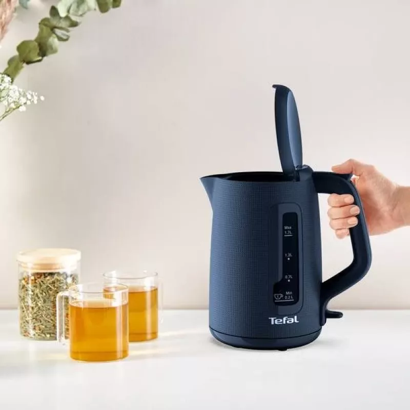 Czajnik elektryczny Tefal KO2M0410 — 1,7 l, 2400 W, niebieski, wskaźnik poziomu wody, filtr przeciwwapienny