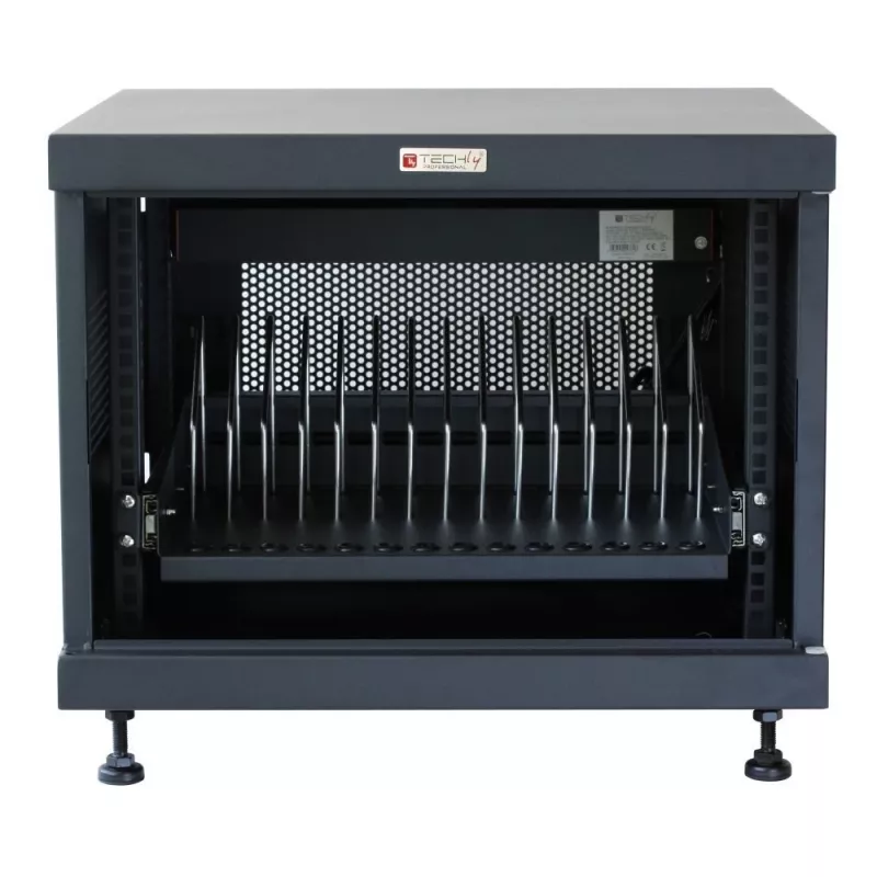 Półka rack TECHLY 367652 organizer kabli z mocowaniem samoprzylepnym 3M, stal, 550×550×410 mm, czarny