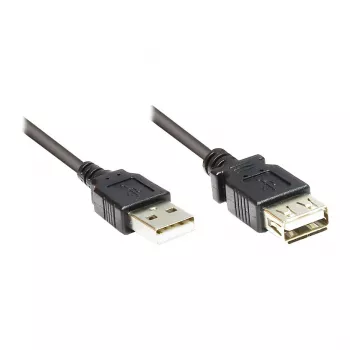 Przedłużacz USB 2.0 wtyk A na gniazdo A, czarny, 15 cm, Good Connections® (2511-OF01S)