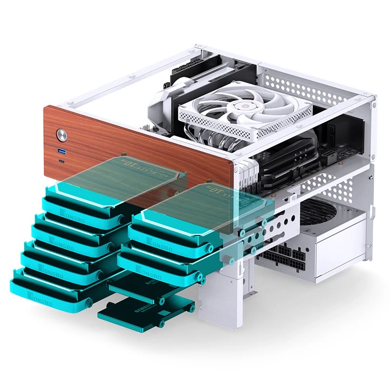 Obudowa komputera Micro Tower Jonsbo N4 biały Mini-ITX z hartowanym szkłem
