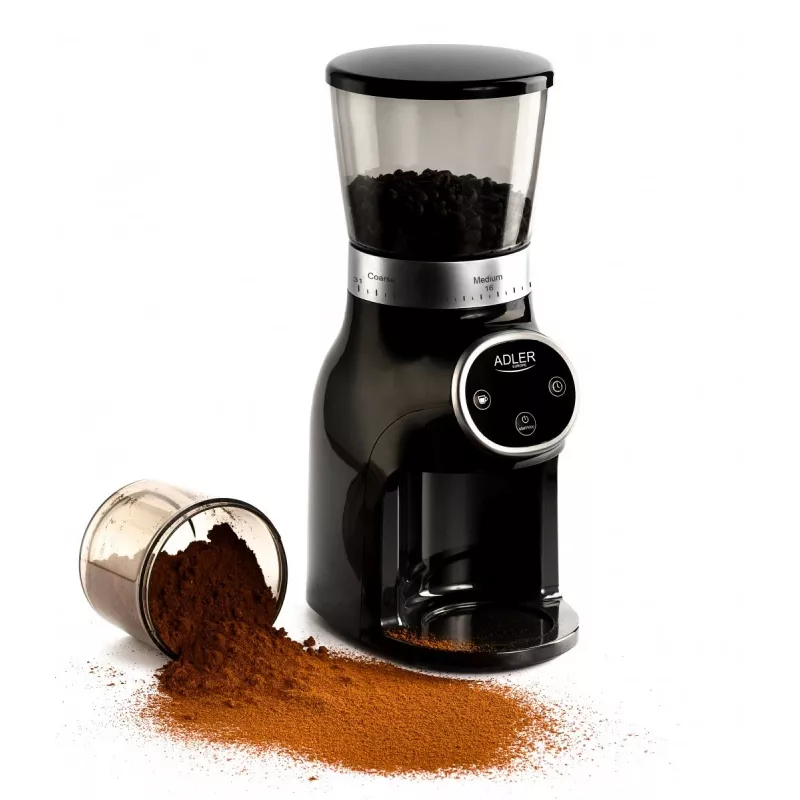 Profesjonalny młynek do kawy, stalowe żarna, 31 ustawień mielenia, Café 90g/m, Adler, AD4450, 300, Czarny