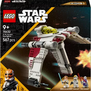 LEGO Star Wars V-19 Torrent Fighter 75432 zestaw konstrukcyjny — 567 sztuk, 3 minifigurki, model do ekspozycji i zabawy