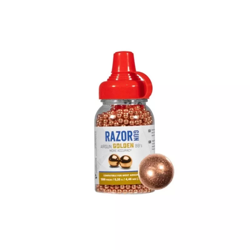 Śrut RazorGun 4,46 mm, stalowe BB, miedziane wykończenie, 1500 szt., plastikowy dozownik