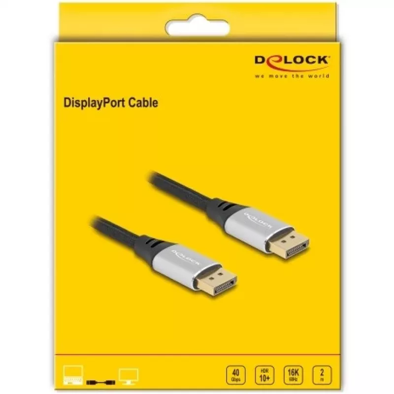 Kabel DisplayPort DeLOCK 16K 60 Hz 2 m srebrny metal