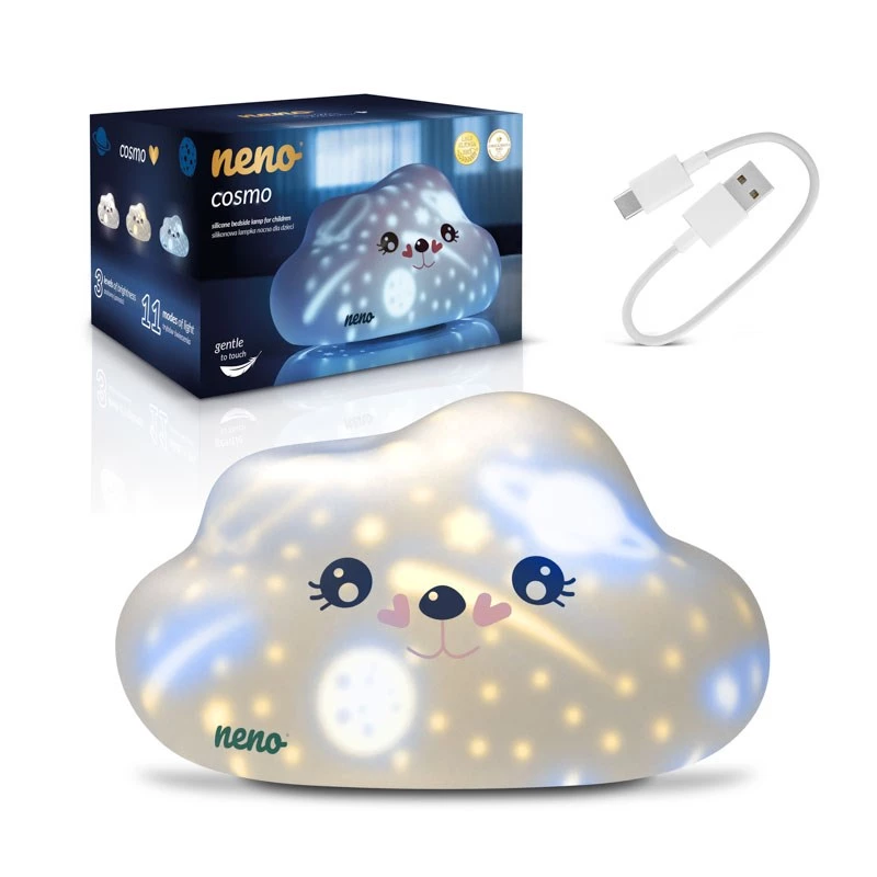 Przenośna lampka nocna LED neno COSMO — silikonowa, przenośna, ładowalna, 3 poziomy jasności, biała, zasilana bateriami