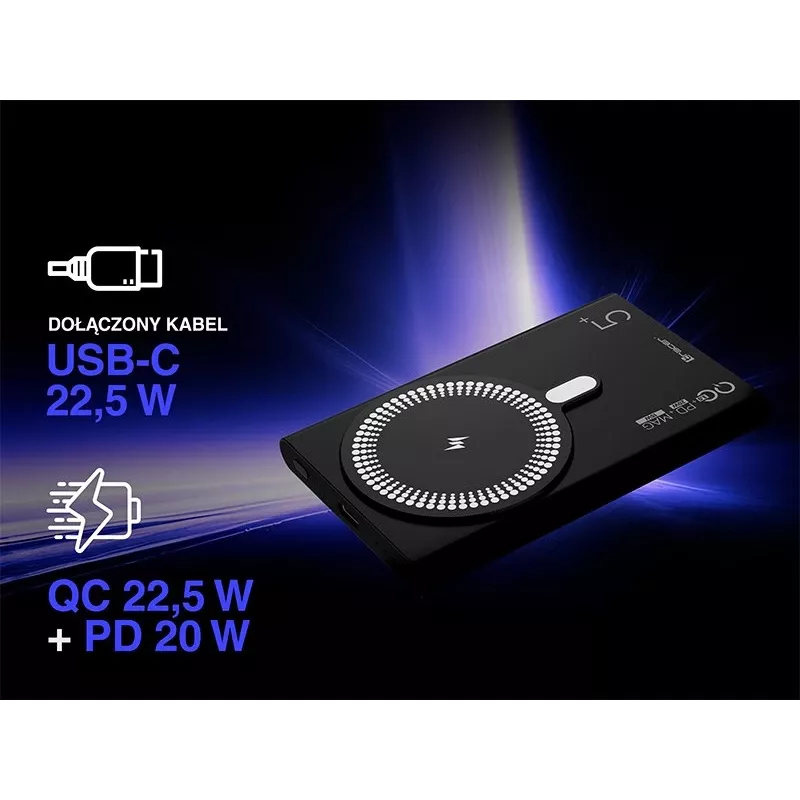 Ładowarka przenośna TRACER AirMag2 — 5000 mAh, kompatybilna z MagSafe, USB-C PD 20 W, ładowanie bezprzewodowe, 115 g, 1 port