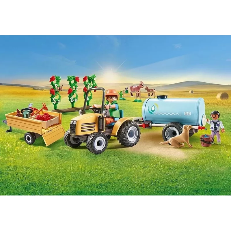 Playmobil 71442 Country: Traktor z przyczepą i zbiornikiem na wodę Świeże zbiory w gospodarstwie Nauka o środowisku Zabawa w odgrywanie ról Zestaw