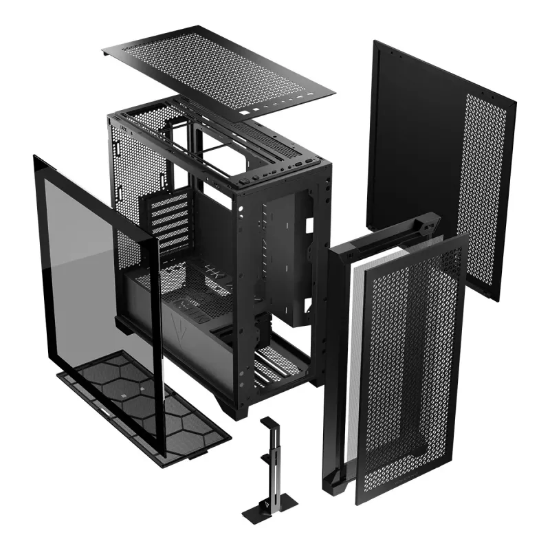 Obudowa PC MODECOM VOLCANO EXPANSE T Midi Tower, szkło hartowane, USB-C, obsługa micro ATX, GPU do 430 mm, chłodzenie CPU do 180 mm, 3x wnęki 3,5 cala, 2x 2,5 cala, czarna