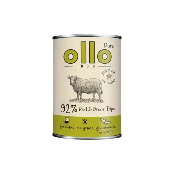 Mokra karma dla psów OLLO Pure Beef and zielony Tripe 400 g puszka — dla dorosłych, białko 14,5%, tłuszcz 11,9%, wilgotność 69%
