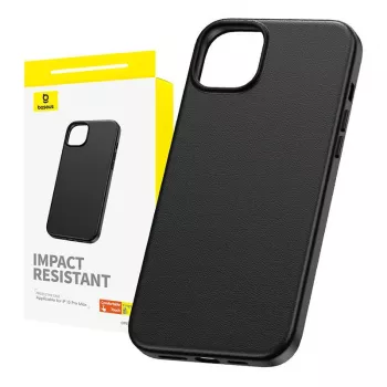 Etui na telefon Baseus iPhone 15 Pro Max Fauxther Series czarne — ochronna twarda skorupa, wykończenie z imitacji skóry