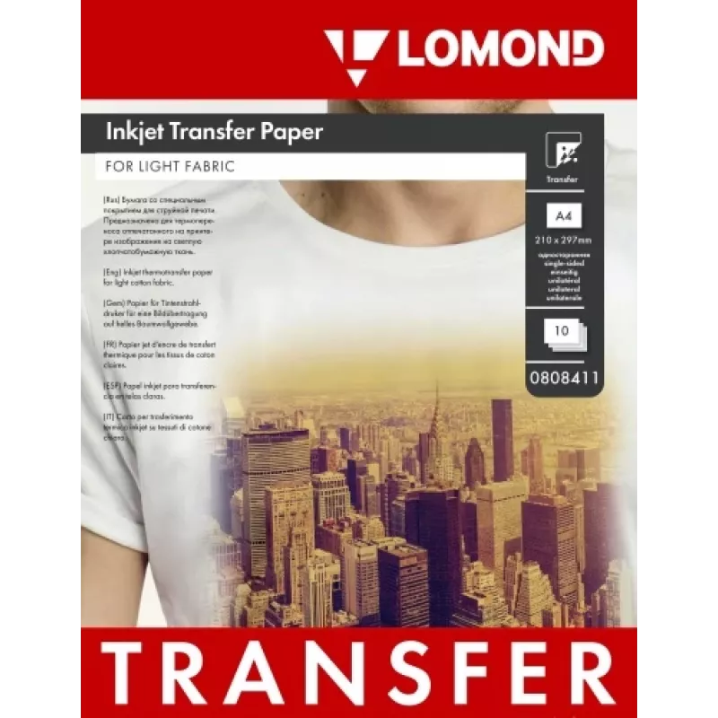 Lomond Thermal Transfer Inkjet Paper A4, 10 sheets, for Light Fabrics