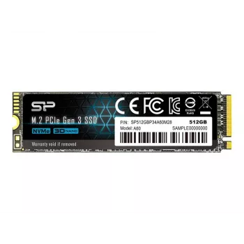 SSD M.2 NVMe Silicon Power P34A60 512 GB — PCIe, Odczyt 2200 MB/s, Zapis 1600 MB/s, NVMe 1.3