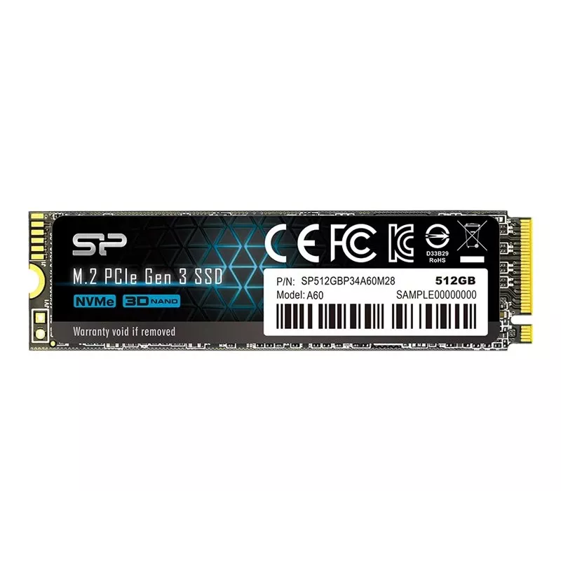 SSD M.2 NVMe Silicon Power P34A60 512 GB — PCIe, Odczyt 2200 MB/s, Zapis 1600 MB/s, NVMe 1.3