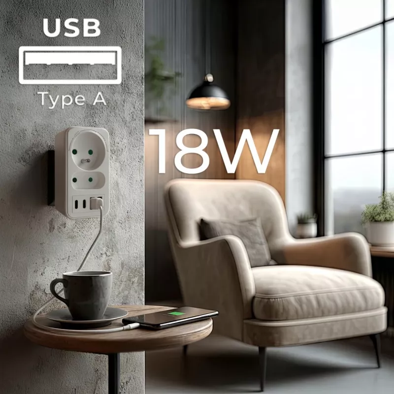 Rozdzielacz zasilania MACLEAN MCE249 F/W — 2x gniazda sieciowe (16A + 6A) i 4x USB (2x A, 2x C PD 20W)