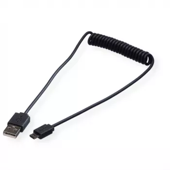 ROLINE USB 2.0 kabel spiralny - A - Micro B - ST/ST 1,0 m - ekranowany - USB 2.0 Type Micro B - 1 mm - spiralny (11.02.8317)