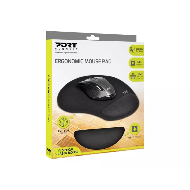 PORT CONNECT | Ergonomiczna podkładka pod mysz | 200 x 230 x 20 mm | Czarny