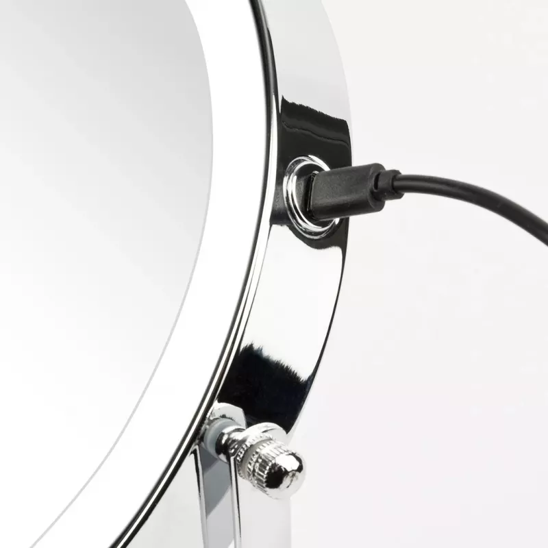 Lustro do makijażu wolnostojące Girmi BE02 — Okrągłe, stal nierdzewna, sterowanie dotykowe LED, powiększenie 1x/3x, ładowanie USB-C (1000 mAh)