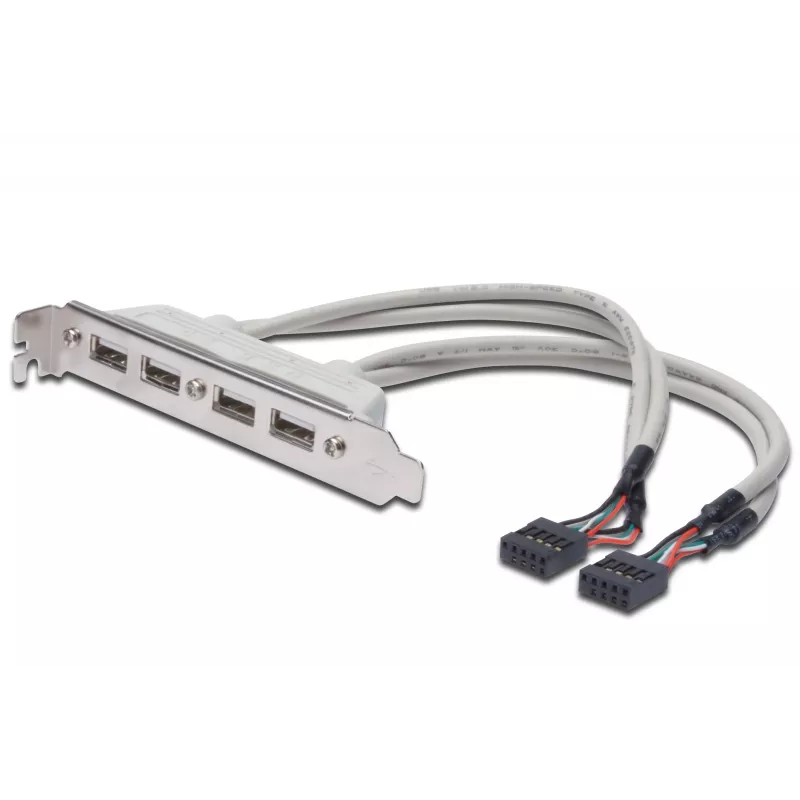 Kabel wspornika gniazda USB 2.0 HighSpeed typ 2xIDC (5pin)/4xUSB A M/Ż szary 0,25m