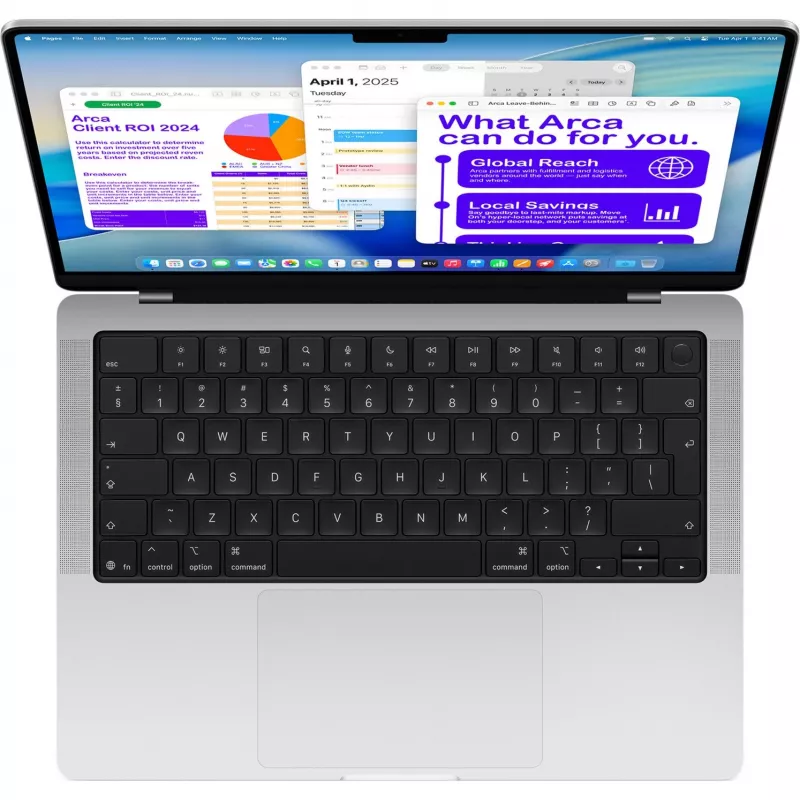 Apple MacBook Pro Silver MDE64D/A - 35,6 cm (14 inch), M5 10-rdzeniowy chip, 10-rdzeniowy GPU, 24 GB RAM, 1 TB SSD / bez zasilacza