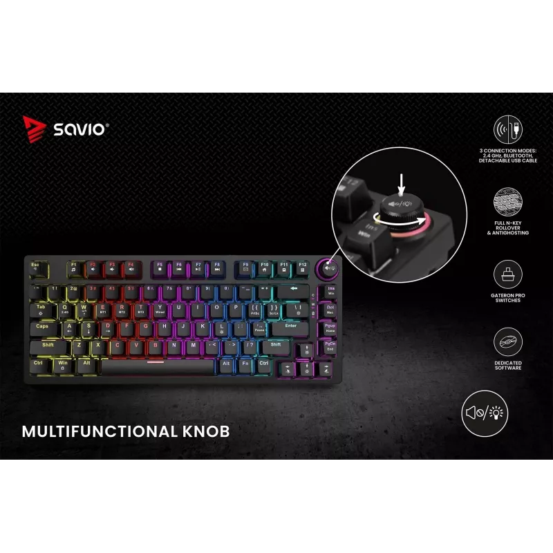 Savio Phenix SAVGK-RED Klawiatura Gaming USB RF Wireless Bluetooth QWERTY