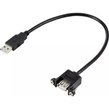 Kabel USB Renkforce USB 2.0 wtyk USB-A, gniazdo USB-A 0,25 m czarny do instalacji, blokada śrubowa RF-5720402 (RF-5720402)