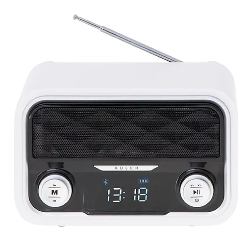 Przenośne radio Adler AD 1185 — FM, Bluetooth 4.0, MP3, karta SD, AUX, bateria 1800 mAh, wyświetlacz LCD, ładowanie micro-USB