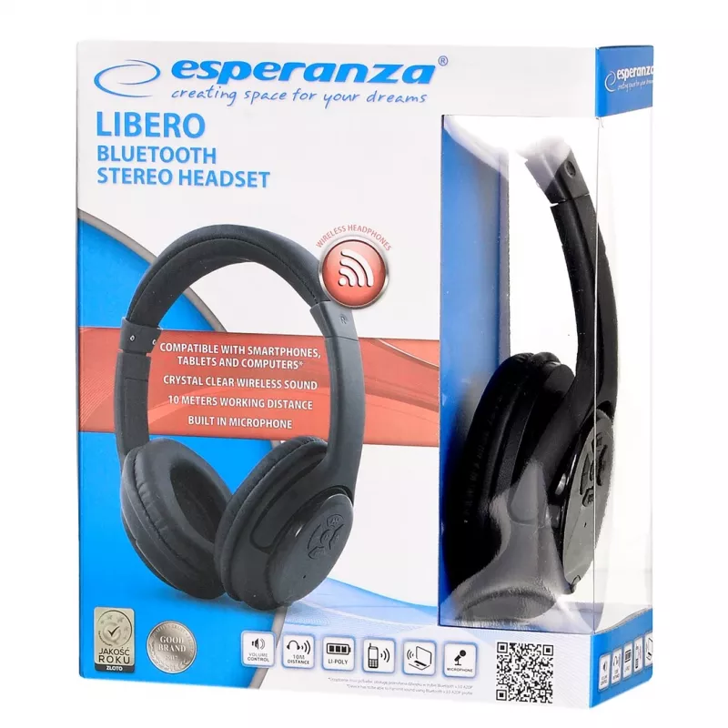 Słuchawki Esperanza Libero EH163K Bezprzewodowe nauszne Muzyczne Mini-USB Bluetooth Czarny