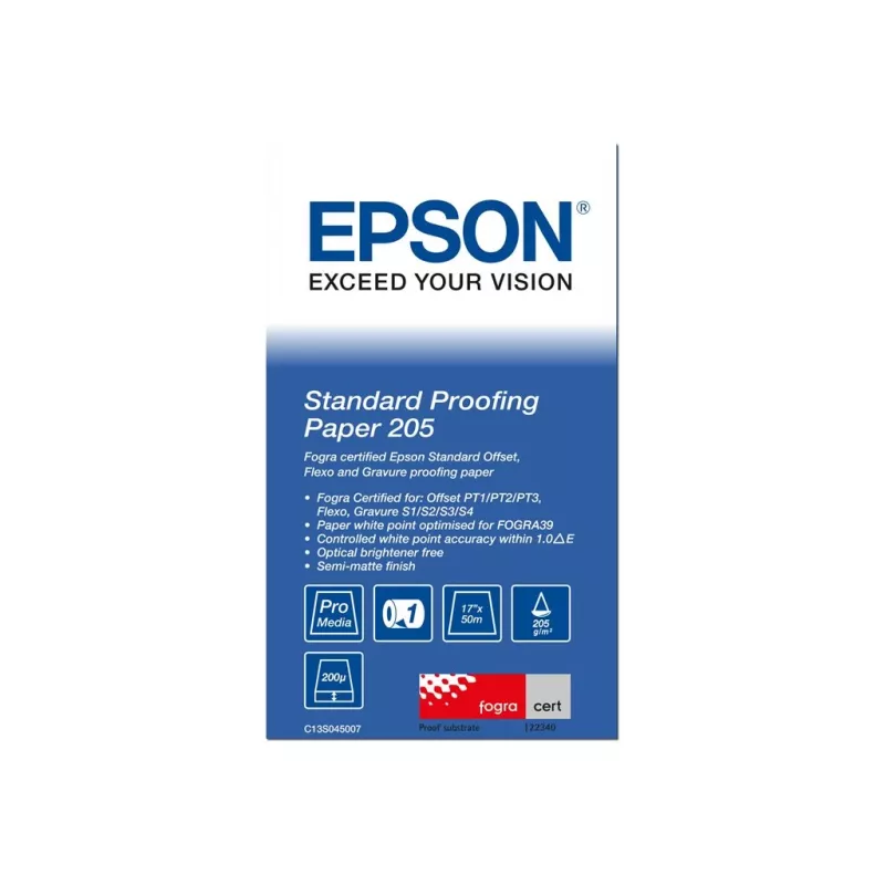 Epson Standard Proofing Paper, 17 cali x 50 m, 205 g/m², 50 m, 43,2 cm, 43,2 cm (17 cali), Matowy, 190 µm, 205 g/m²
