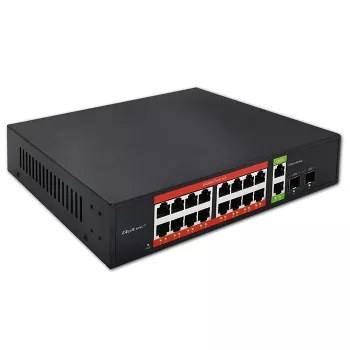 Przełącznik sieciowy QOLTEC 52292 — Gigabit Ethernet PoE, 16x RJ45, 2x RJ45 uplink, 2x SFP