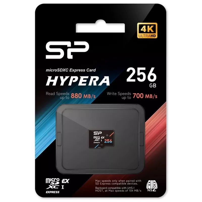 Karta pamięci microSDXC Silicon Power Hypera 256 GB — Klasa 10, UHS-I U3, V30, A1, odczyt 880 MB/s, zapis 700 MB/s