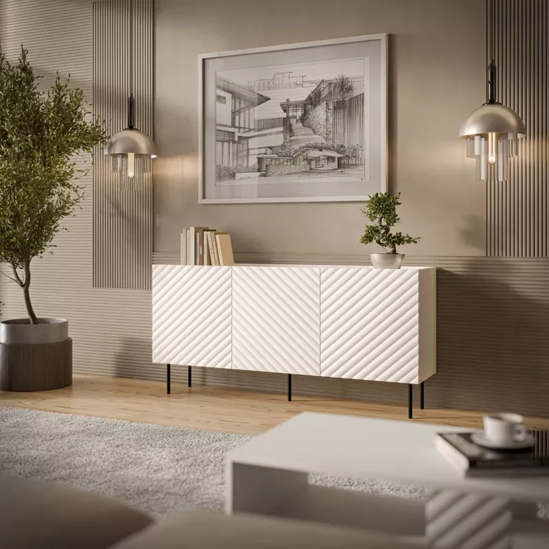 Komoda Cama Meble LUCCA 3D 165x40x80 cm, biała, korpus z płyty wiórowej