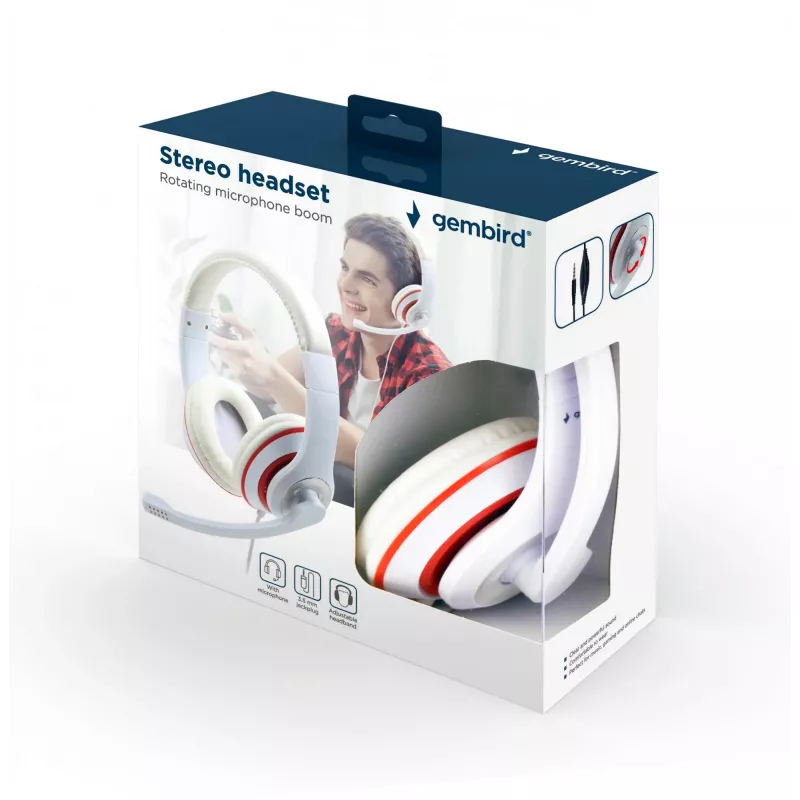 Słuchawki stereofoniczne biały/MHS-03-WTRD GEMBIRD