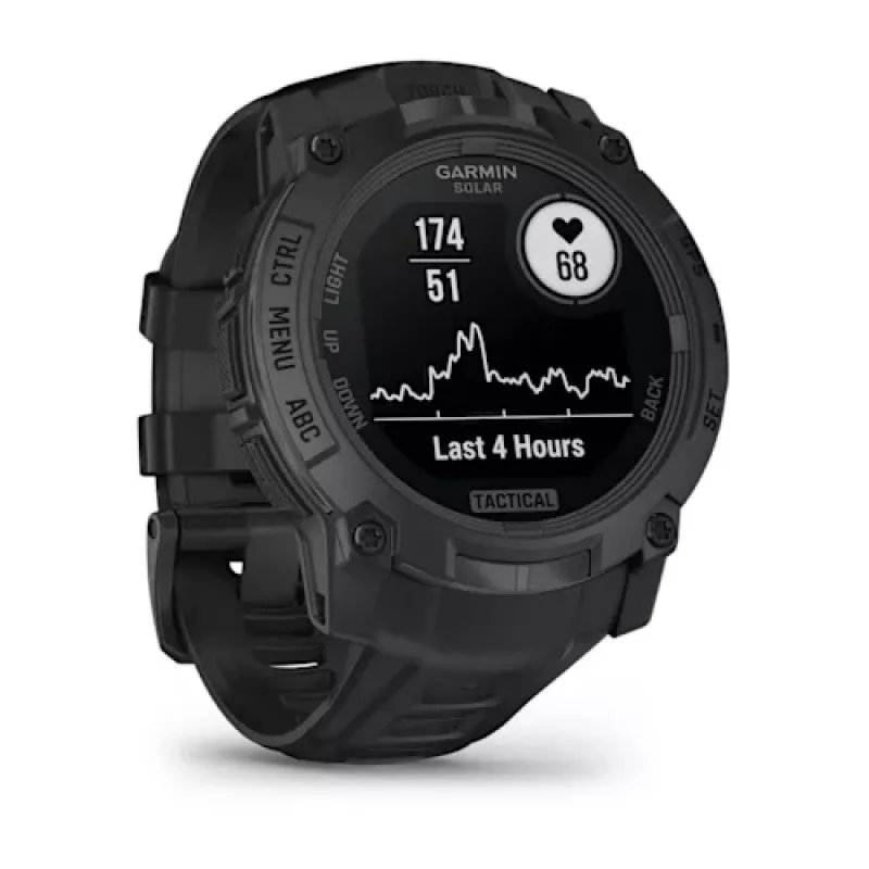 Smartwatch GARMIN Instinct — 45 mm, 3,05 cm (1,2 cala) AMOLED 390×390 ekran dotykowy, 4 GB, GPS, silikonowy pasek czarny, 53 g