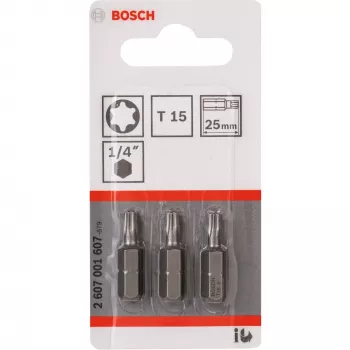 Końcówka wkrętakowa Bosch extra hard, 3 szt., Torx, T15, stal, T15, 25 mm