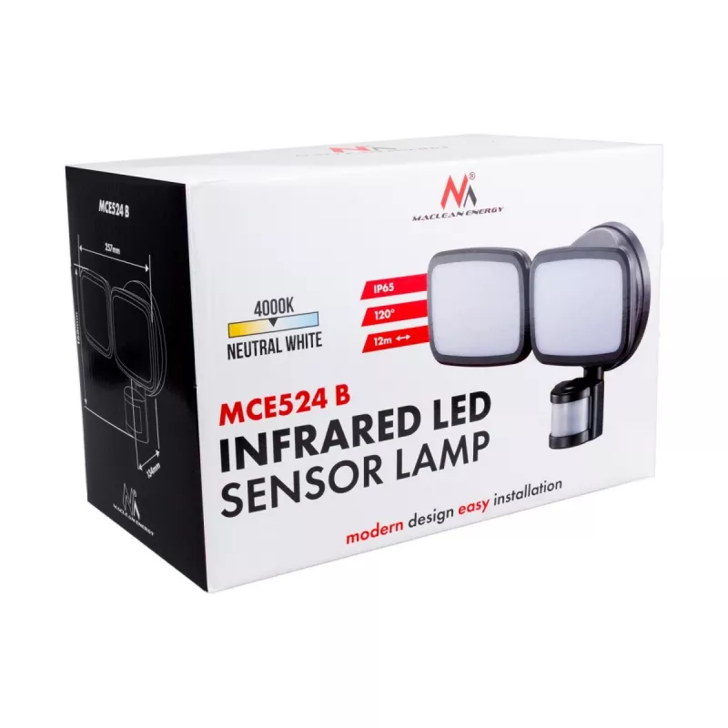 Lampa ścienna LED MACLEAN MCE524 z czujnikiem ruchu PIR, model MCE524 B