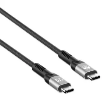 Kabel Manhattan Fast USB-C do USB-C (240 W), 1 m, ładowanie laptopa 240 W + szybkie przesyłanie danych i obrazu, współpracuje ze WSZYSTKIMI laptopami (wymagana dodatkowa ładowarka ścienna USB-C 240 W), ultraszybkie transfery 40 Gb/s, czarny, 3-letnia gwarancja