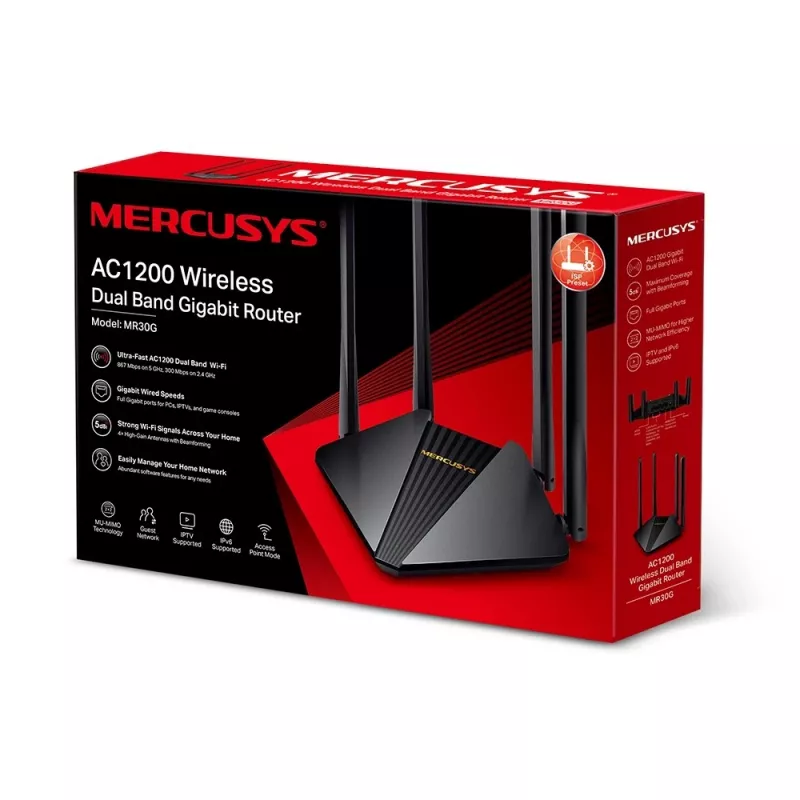 Router bezprzewodowy Mercusys MR30G Gigabit Ethernet Dual-band (2,4 GHz / 5 GHz) Czarny