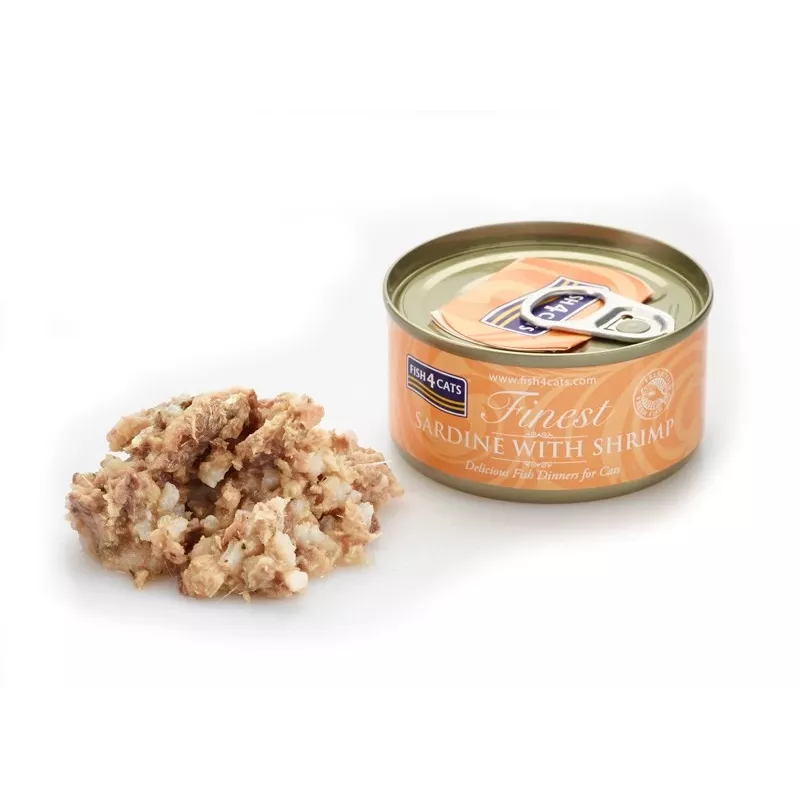 Mokra karma dla kota FISH4DOGS Sardynka z krewetką 70 g — pełnoporcjowa karma w puszce dla dorosłych kotów, smak rybny