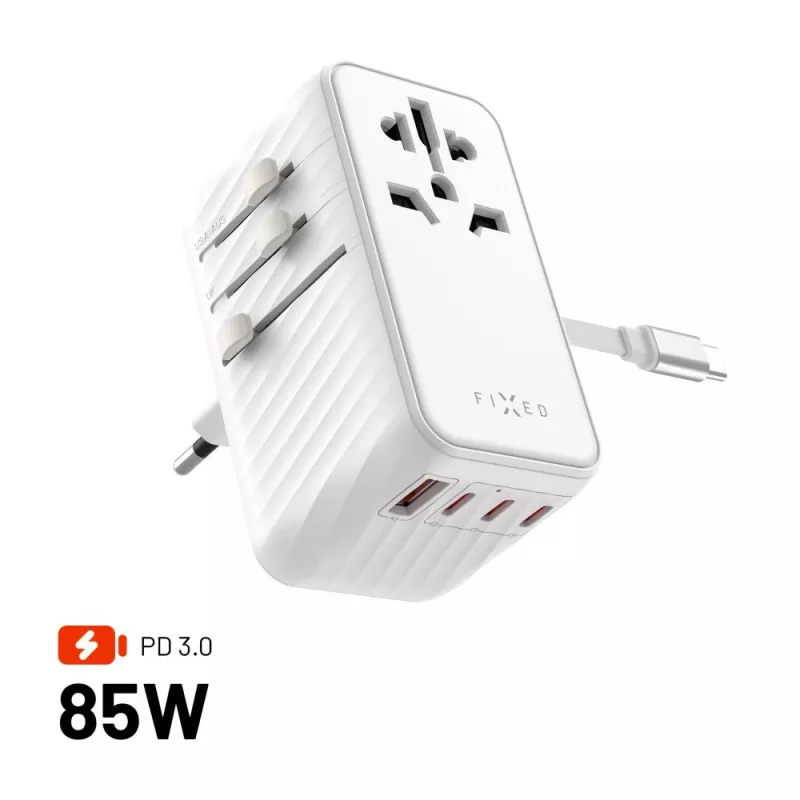 Fixed | Voyager 85W adapter podróżny do UE, UK i USA/AUS, z 4xUSB-C i 1xUSB | Adapter