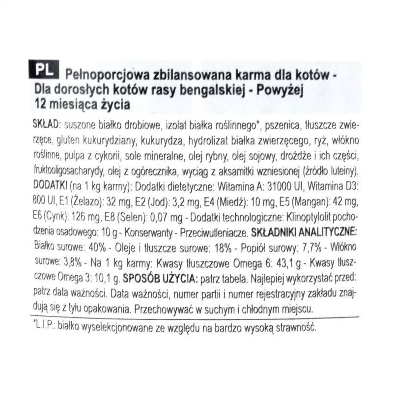Sucha karma dla kota Royal Canin Bengal Adult 2 kg — drób, 40% białka, 18% tłuszczu, pielęgnacja układu pokarmowego i skóry
