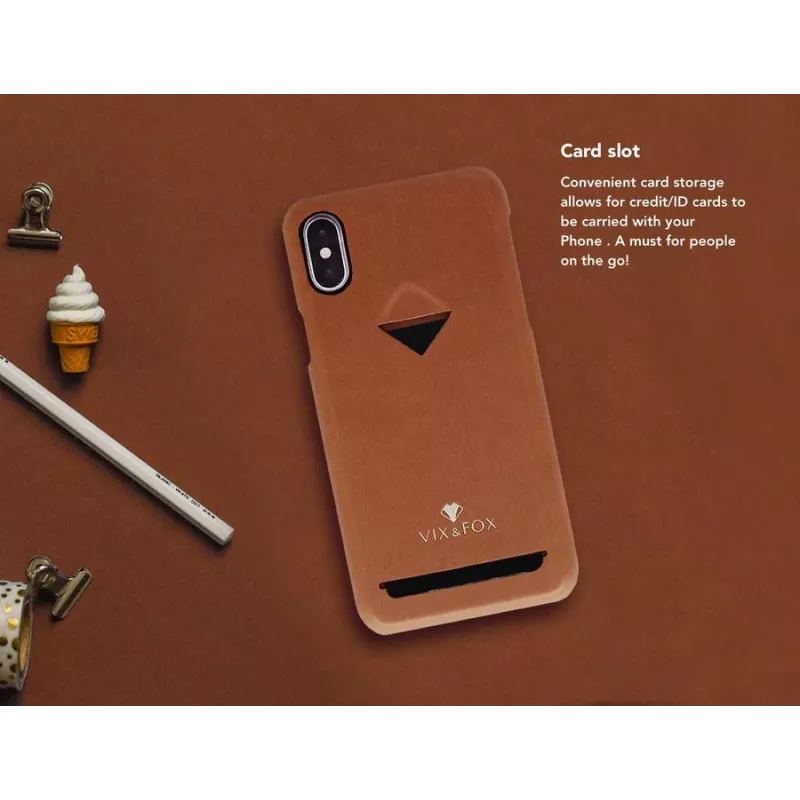 Etui z kieszenią na karty VixFox do iPhone XSMAX — karmelowy brąz, etui z tylną kieszenią na karty
