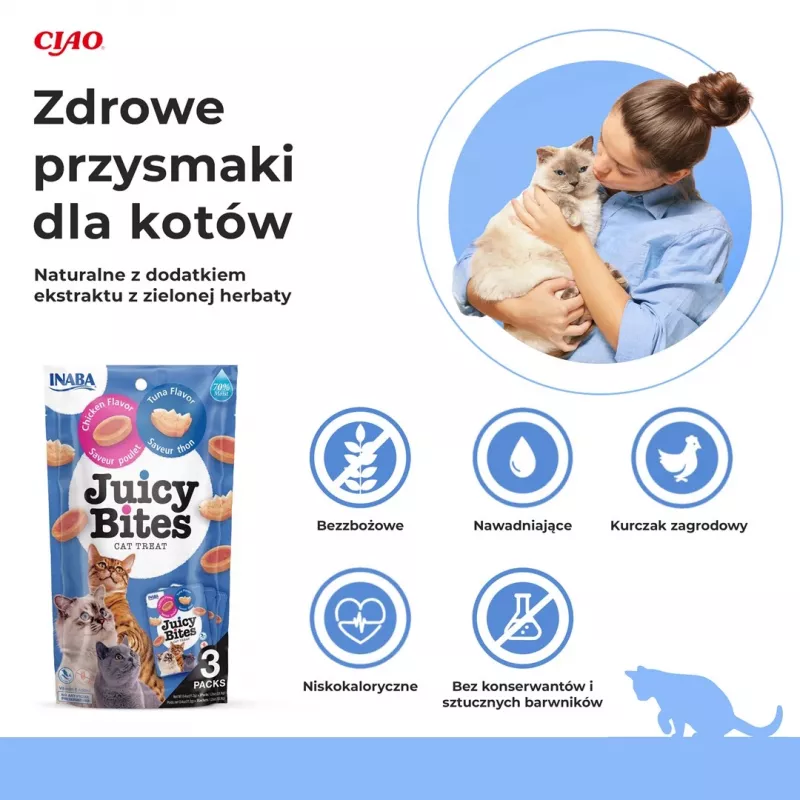 Mokre przysmaki dla kota INABA Juicy Bites Kurczak i Tuńczyk 3 x 11 g saszetki, bezzbożowe, białko 24%, wilgotność 71%